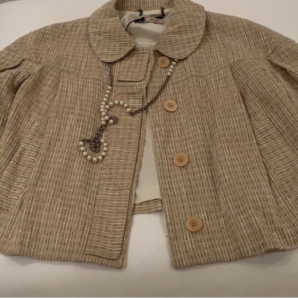 SEE BY CHLOE 60’s CHIC CROPPED METALLIC JACKET WITH 3/4 SLEEVES IN MULTI TWEED 4